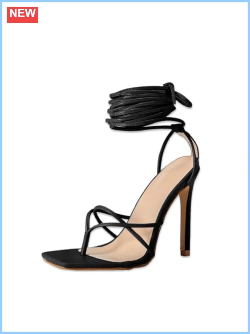 Women's Strappy Lace Up High Heel Square Toe Sandals Faux Leather Party